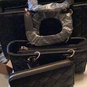 Elegant Black Quilted Women's Bag Set